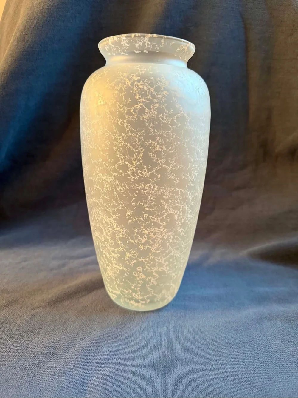 Frosted White Crackle Decorative Glass Vase 11” - Elegant Home Accent